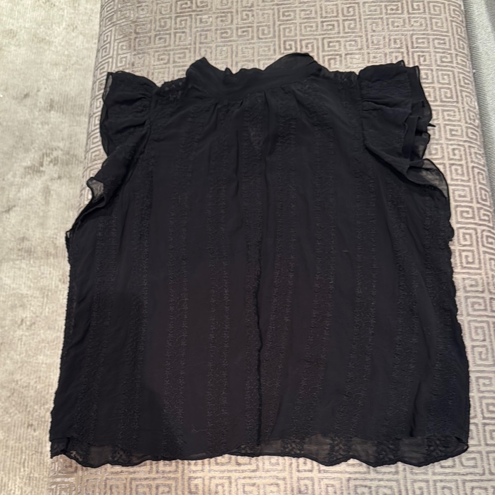 Ulla Johnson black sheer flutter sleeve tie neck top size 2